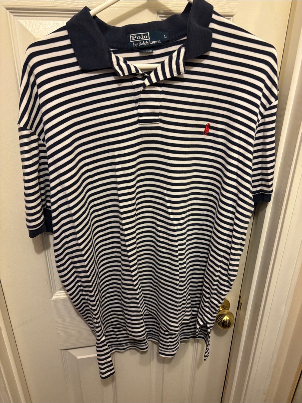 Polo by Ralph Lauren Navy & White Striped Polo with Red Pony
